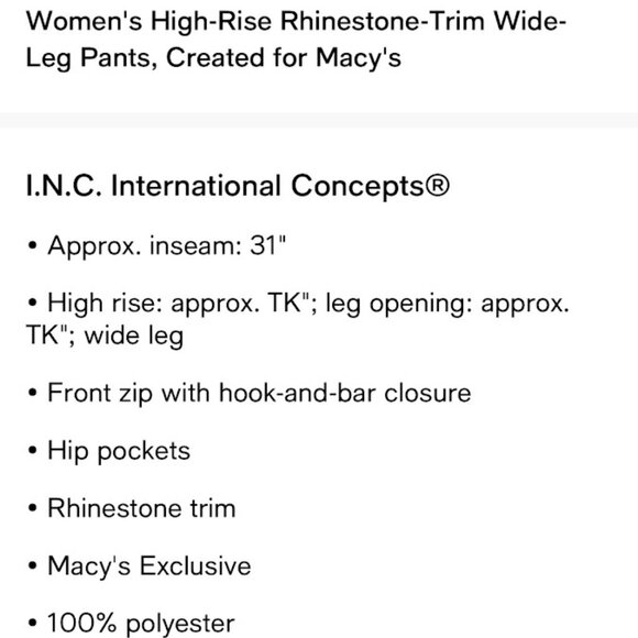 I.N.C Women's High Rhinstone-Trim Wide Leg Pants - Picture 2 of 3